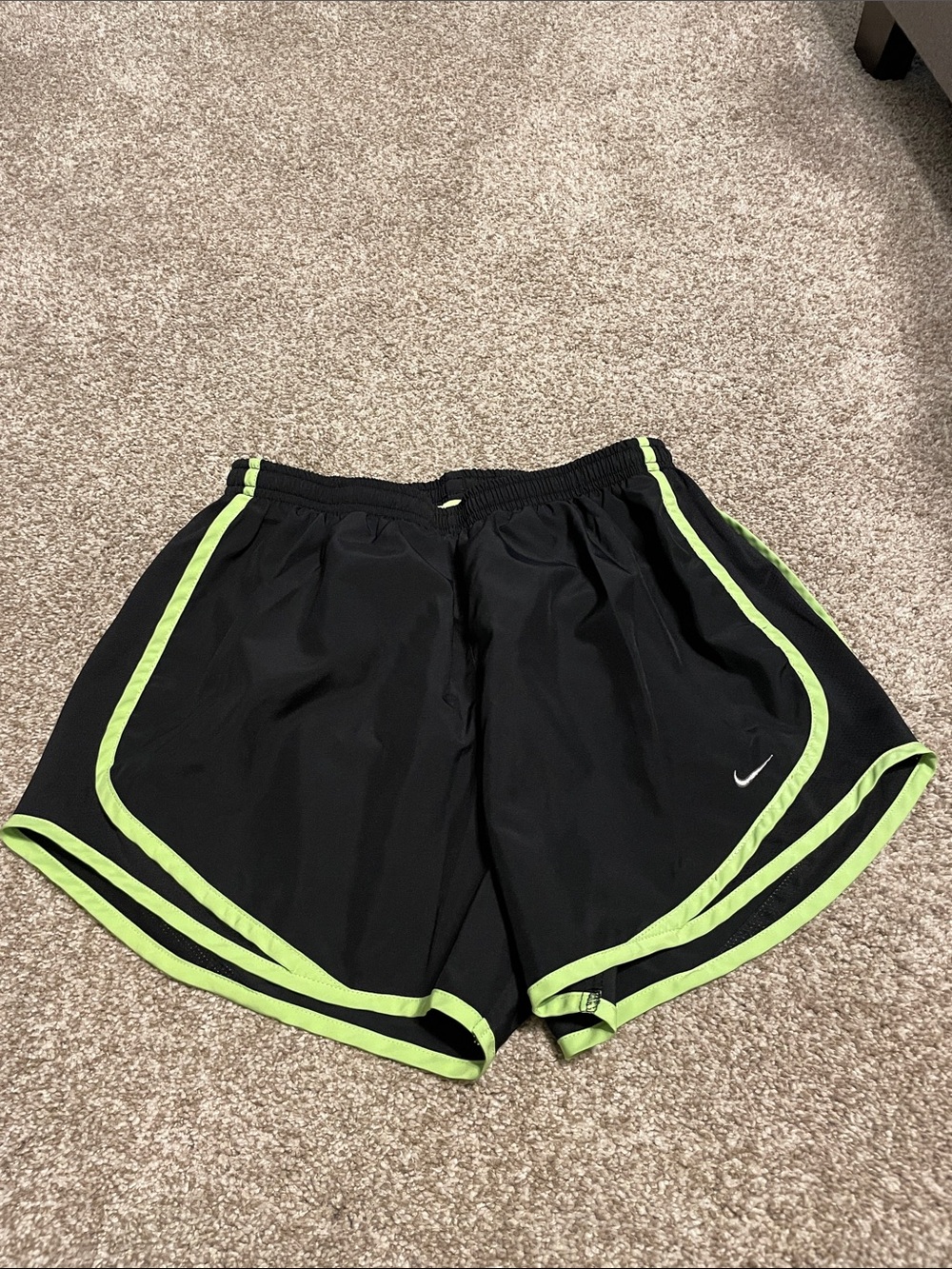 Nike Women's Black Athletic Shorts with Neon Green Trim